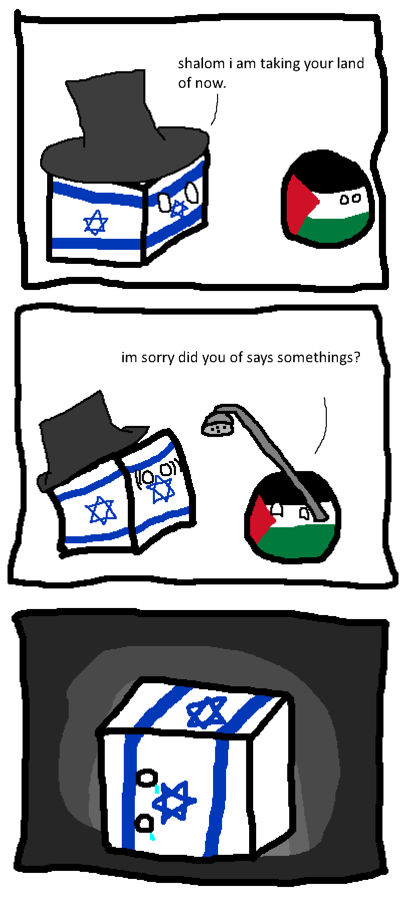 Comic describing the daily adventures of Israel and Palestine.